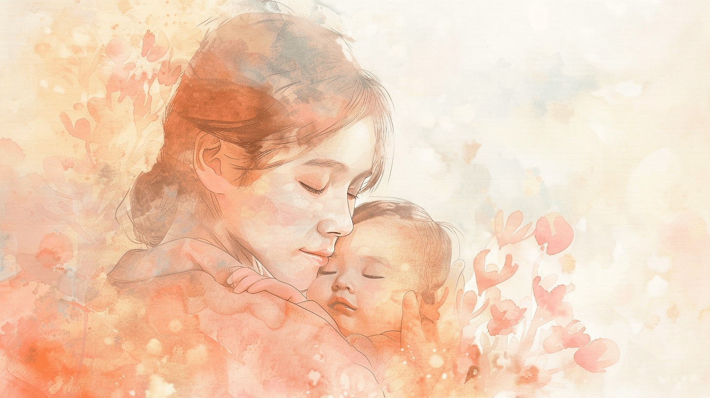 New mother holding baby in peaceful nursery - fourth trimester support