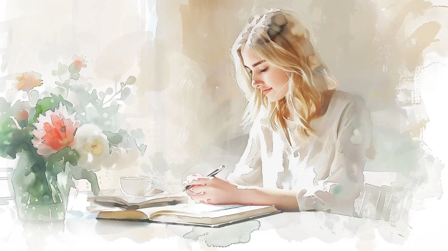 Woman journaling and reflecting on therapy journey